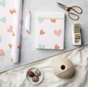 Pastel Pink Boho Hearts Valentine Wrapping Paper