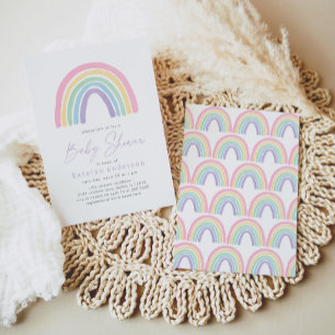 Pastel Pink Boho Rainbow Baby Shower Invitation