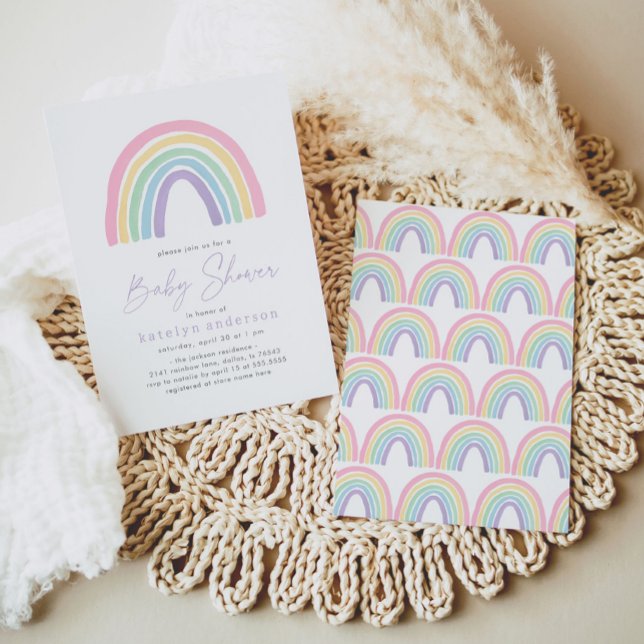 Pastel Pink Boho Rainbow Baby Shower Invitation (Creator Uploaded)