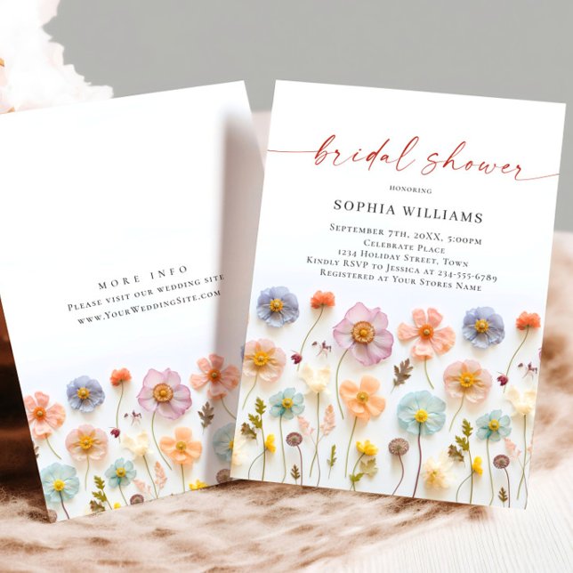 Pastel Pink Boho Wild Flowers Bridal Shower Invitation (Creator Uploaded)