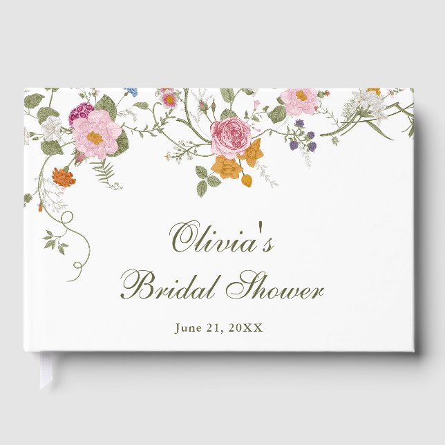 Pastel Pink Boho Wildflower Bridal Shower Guest Book (Front)
