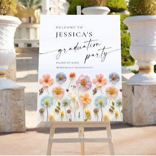 Pastel Pink Boho Wildflower Graduation Party Poster