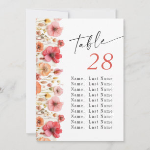 Pastel Pink Boho Wildflower Wedding Table Number