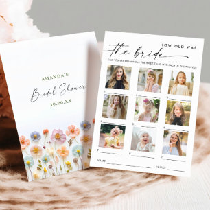 Pastel Pink Boho Wildflowers Bridal Game Card