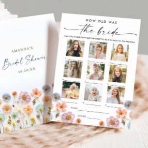 Pastel Pink Boho Wildflowers Bridal Game Card