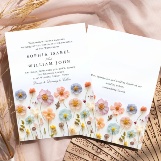 Pastel Pink Boho Wildflowers Floral Wedding Invitation (Creator Uploaded)