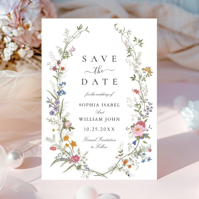 Pastel Pink Boho Wildflowers Floral Wedding Save The Date (Creator Uploaded)