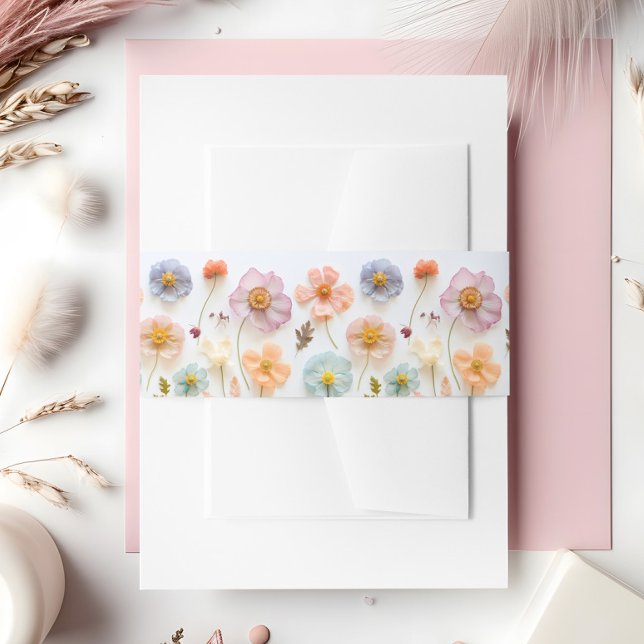 Pastel Pink Boho Wildflowers Wedding Details Invitation Belly Band (Creator Uploaded)