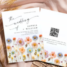 Pastel Pink Boho Wildflowers Wedding QR code
