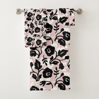 Pastel Pink Botanical Plants Modern Floral Name Bath Towel Set