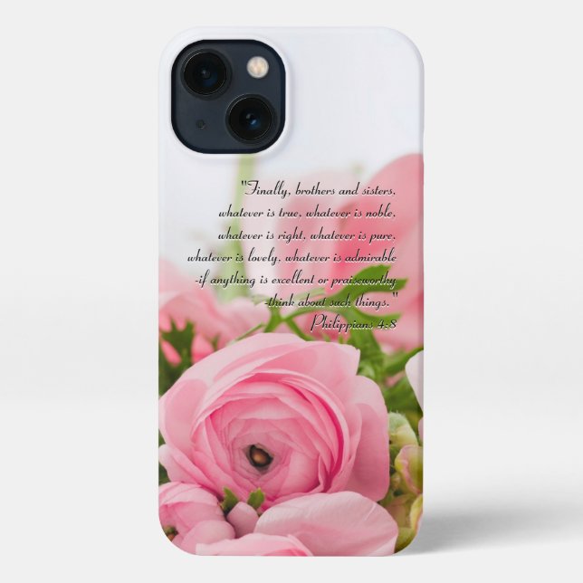 Pastel Pink Bouquet of Flowers Bible Verse iPhone Case (Back)