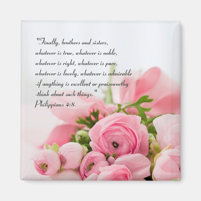 Pastel Pink Bouquet of Flowers Bible Verse Magnet (Front)