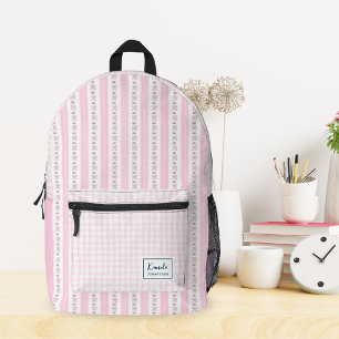 Pastel Pink Bow and Flower Coquette Custom Name  Printed Backpack