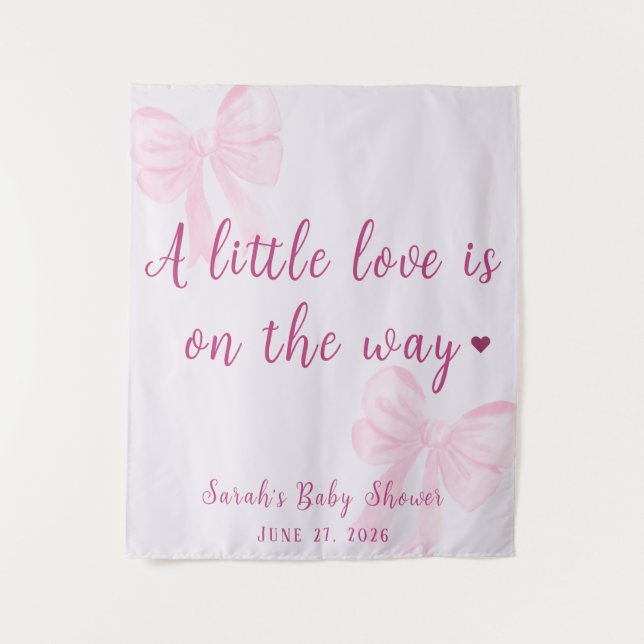 Pastel Pink Bow Coquette Baby Shower Cute Backdrop Tapestry (Front)