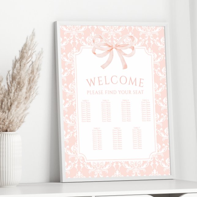 Pastel pink bow damask baby shower seating chart (Creator Uploaded)