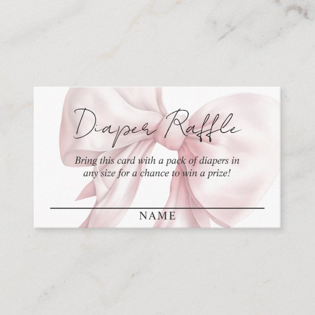 Pastel Pink Bow Diaper Raffle Baby Shower Enclosure Card (Front)