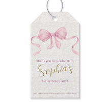 Pastel Pink Bow & Elegant Gold Script Birthday