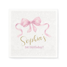 Pastel Pink Bow & Elegant Gold Script Birthday