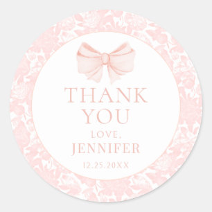 Pastel pink bow preppy baby girl shower thank you classic round sticker