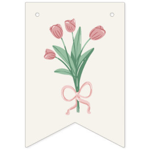 Pastel Pink Bow & Tulip Floral Custom Bunting