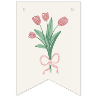 Pastel Pink Bow & Tulip Floral Custom Bunting
