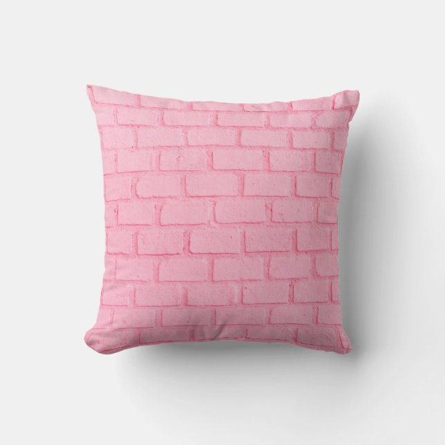 Pastel pink brick background wall texture. pink re cushion (Front)