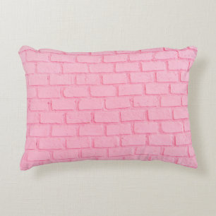 Pastel pink brick background wall texture. pink re decorative cushion