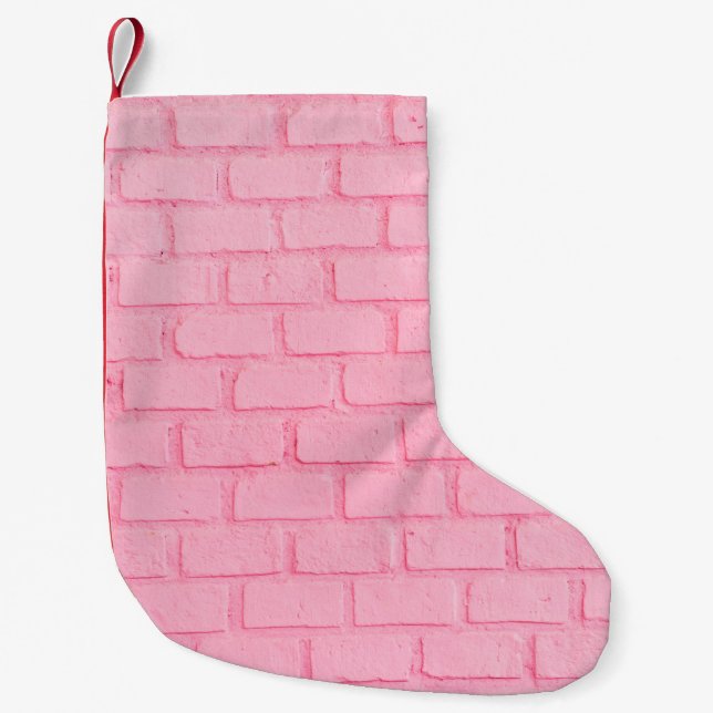 Pastel pink brick background wall texture. pink re small christmas stocking (Front)