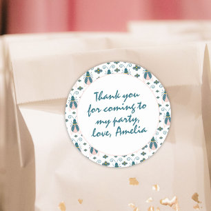 Pastel Pink Bugs Flower Girl Birthday Thank you Classic Round Sticker