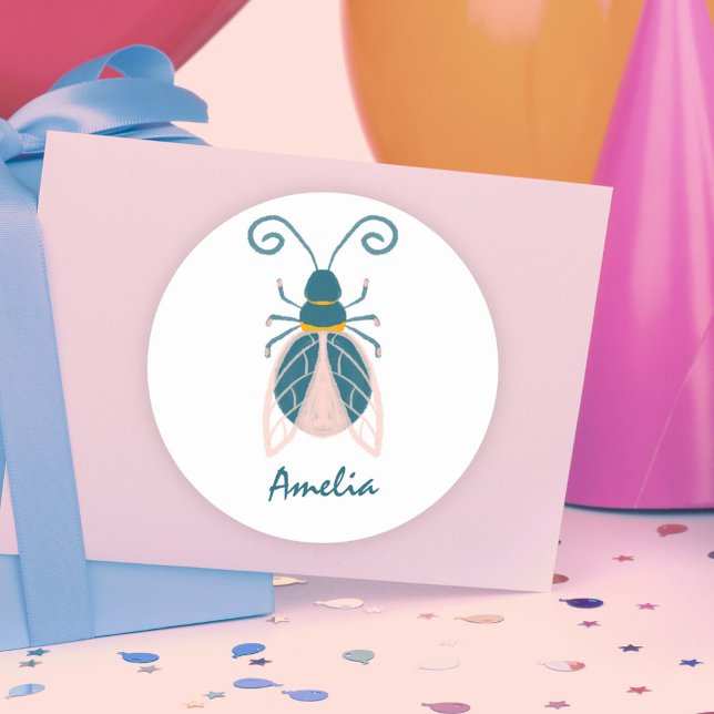 Pastel Pink Bugs Flower Girl Name Classic Round Sticker (Creator Uploaded)