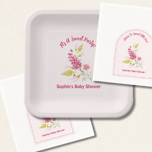 Pastel Pink Bumble Bee Hot Pink Florals Paper Plate