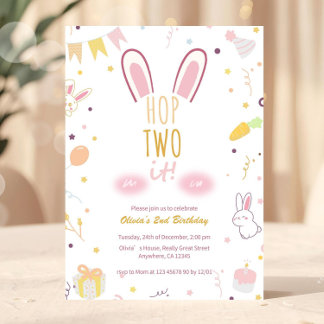 Pastel Pink Bunny 2nd Birthday Hop Two It Invite