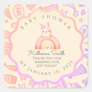 pastel pink bunny cute party babyshower square sticker