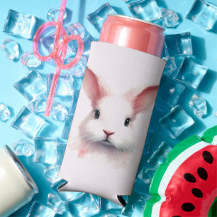 Pastel Pink Bunny Face Can Cooler