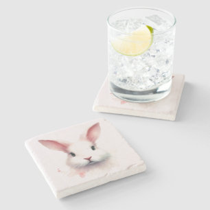 Pastel Pink Bunny Face Stone Coaster – Cute & Cosy