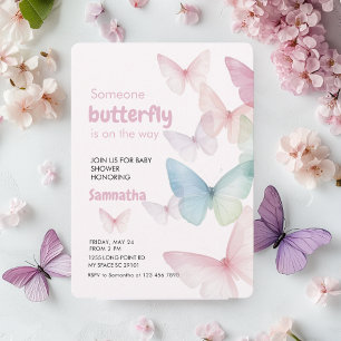 Pastel Pink Butterfly Baby Shower Invitation