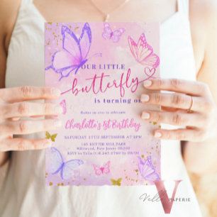 Pastel Pink Butterfly Birthday Invitation
