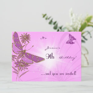Pastel Pink Butterfly Birthday Invitation Card