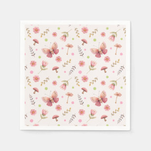 Pastel Pink Butterfly& Flower Blossoms Botanical Napkin