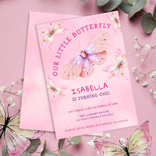 Pastel Pink Butterfly Theme Girl's 1st Birthday  Invitation