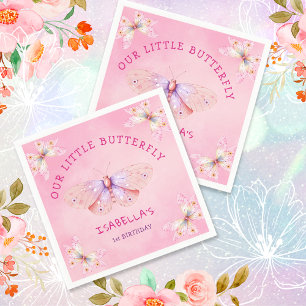 Pastel Pink Butterfly Theme Girl's 1st Birthday Napkin