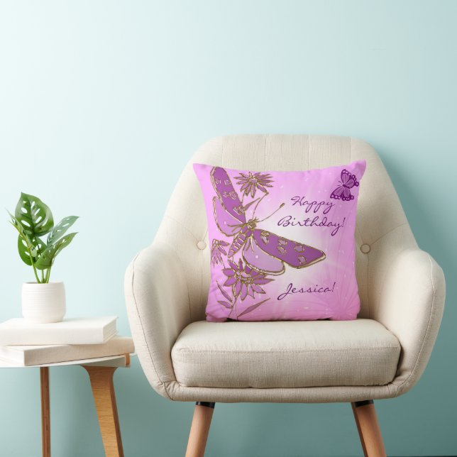 Pastel Pink Butterfly Throw Pillow (Chair)