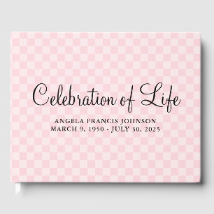 Pastel Pink Checkerboard Celebration of Life Guest Book