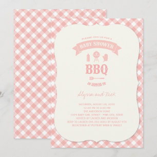 Pastel Pink Checks BBQ Chic Girl Baby Shower Party Invitation