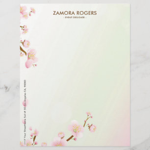 Pastel Pink Cherry-Blossom Letterhead Design