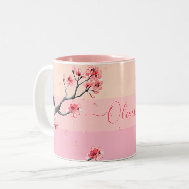 Pastel pink cherry blossom Mug (Front Left)