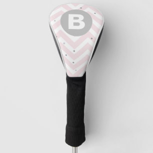 Pastel Pink Chevron and Dots Grey Monogram Golf Head Cover
