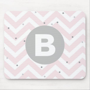 Pastel Pink Chevron and Dots Grey Monogram Mouse Mat