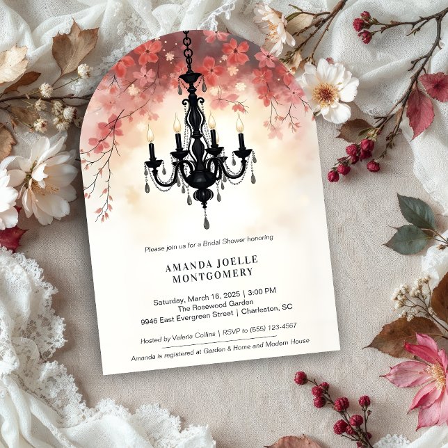 Pastel Pink Chic Floral Chandelier Bridal Shower Invitation (Pastel Pink Chic Elegant Floral Vintage Chandelier Bridal Shower Wedding Invitations Cards. )