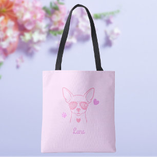 Pastel Pink Chihuahua Custom Name Tote for Dog Mom Bag
